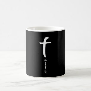 Glaube Kreuz Schwarz-Weiß-Typografie einfach Kaffeetasse