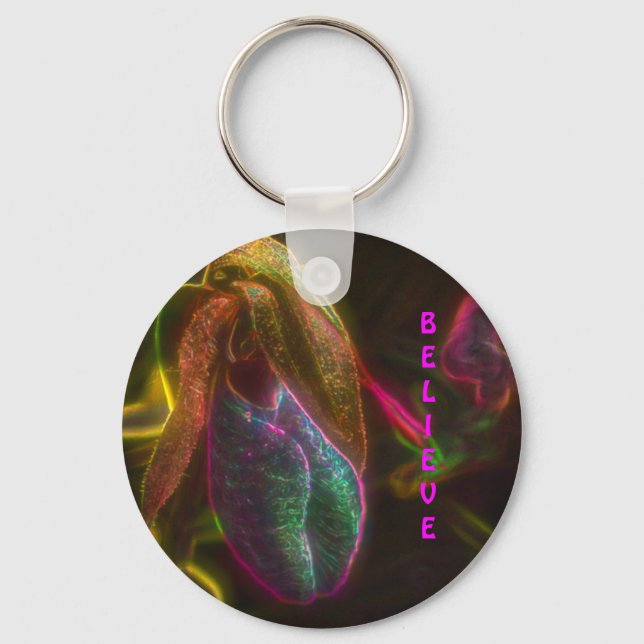 Glaube Lady Slipper Blume Inspiration Schlüsselanhänger (Vorderseite)