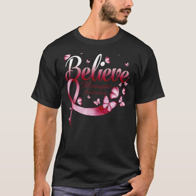 Glaube Meningitis Bewusstseinsschmetterling T-Shirt (Vorderseite)