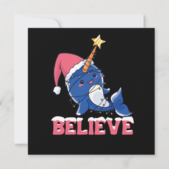 Glaube Narwhal Weihnachtsschneefieber-Lichter Einladung (Vorderseite)