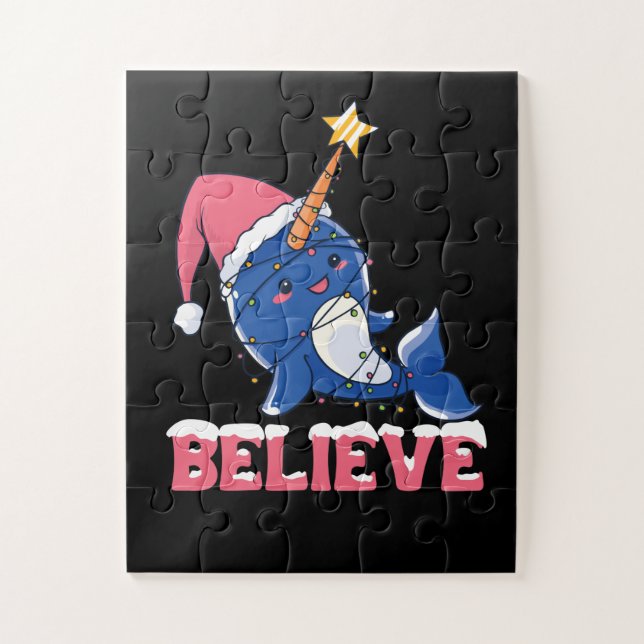 Glaube Narwhal Weihnachtsschneefieber-Lichter Puzzle (Vertikal)