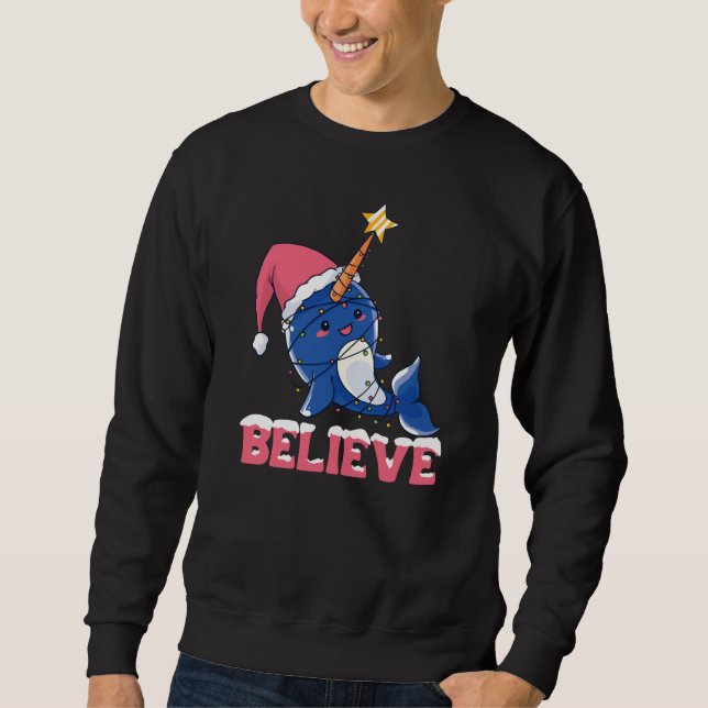 Glaube Narwhal Weihnachtsschneefieber-Lichter Sweatshirt (Vorderseite)