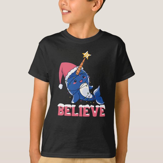 Glaube Narwhal Weihnachtsschneefieber-Lichter T-Shirt (Vorderseite)