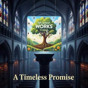 Glaube ohne Arbeit IST TOT Quadratische Wanduhr