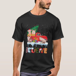 Glaube Pig Riding Red Truck Weihnachtsbaum Christu T-Shirt