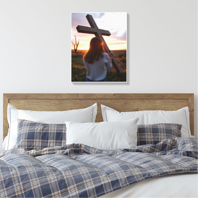 Glaube- Premium Wrapped Canvas (Glanz) Leinwanddruck (Insitu (Schlafzimmer))