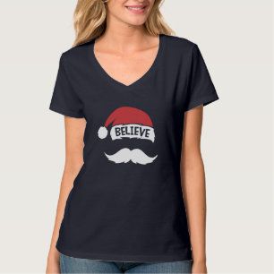 Glaube Quote Weihnachtsmannmütze Mustache Familie T-Shirt