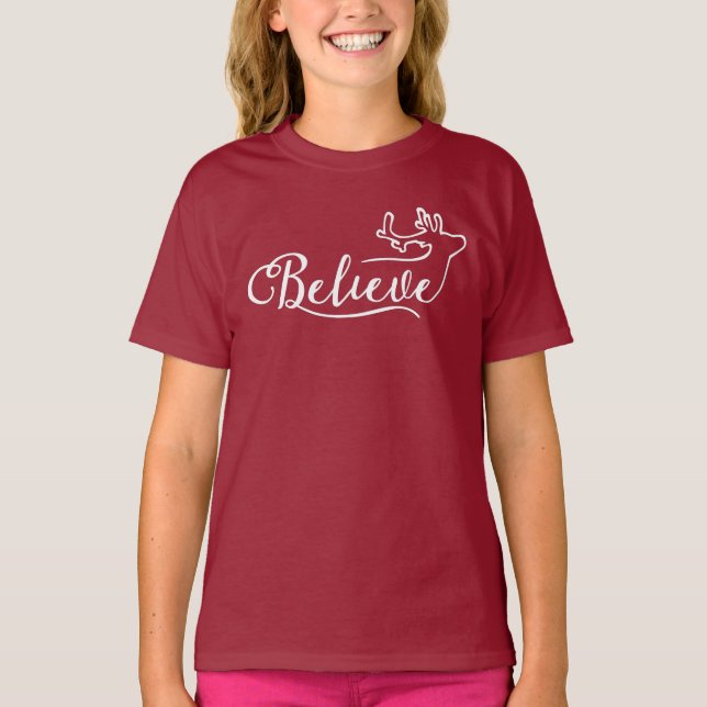 Glaube Rentier Schrift T-Shirt – Minimales Weihnac (Vorderseite)