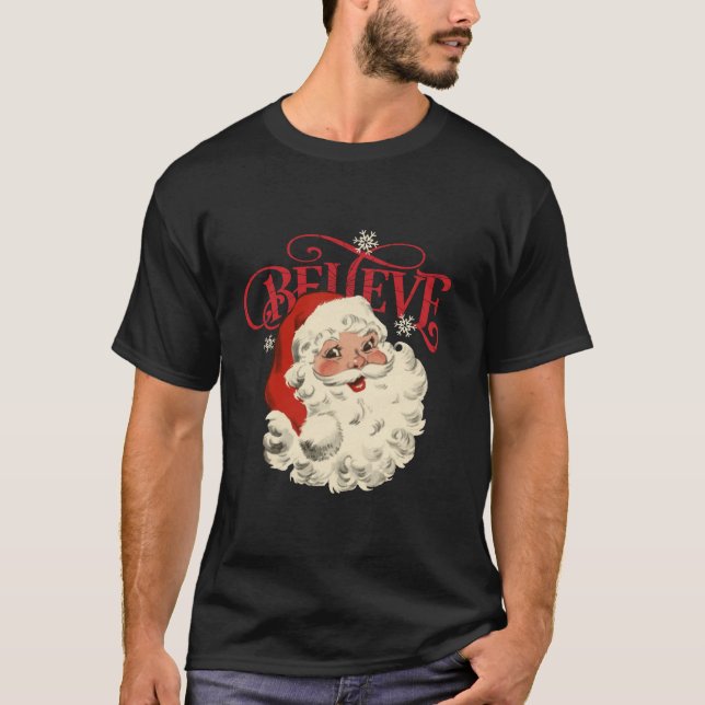 Glaube Retro Weihnachten Weihnachtsmann Weihnachte T-Shirt (Vorderseite)