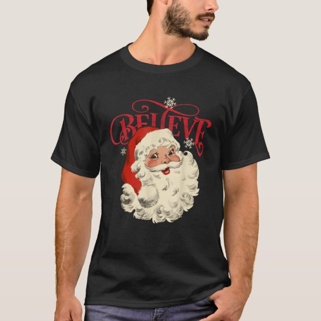 Glaube Retro Weihnachten Weihnachtsmann Weihnachte T-Shirt (Vorderseite)