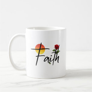 Glaube Schwarz Typografie mit Rose Kaffeetasse