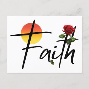 Glaube Schwarz Typografie mit Rose Postkarte