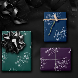 Glaube Script | Moody Jewel Tone Holiday Geblüht Geschenkpapier Set