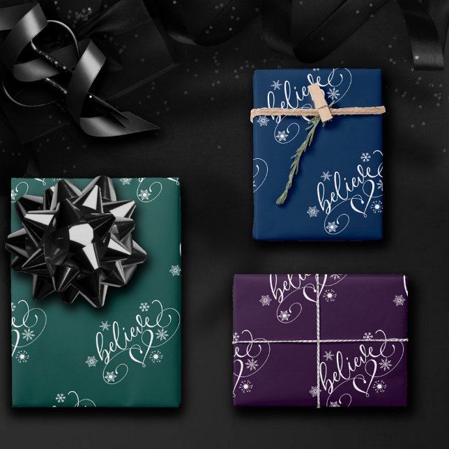 Glaube Script | Moody Jewel Tone Holiday Geblüht Geschenkpapier Set (Von Creator hochgeladen)