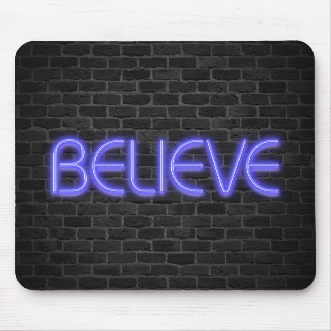 Glaube Text in Neonlichtern auf Ziegel Mousepad (Vorne)