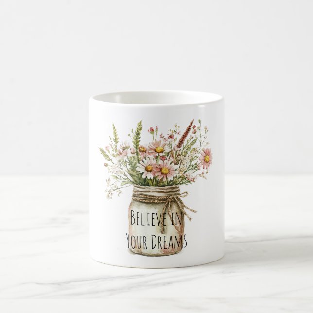 Glaube Traum Blumen im Glas Kaffeetasse (Mittel)