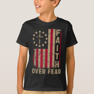 Glaube über Angst Amerika Stolz Uns-Flagge Jesus C T-Shirt