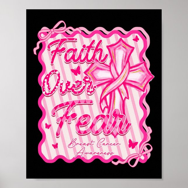 Glaube über Angst Brustkrebs Bewusstsein Pink Coqu Poster (Vorne)