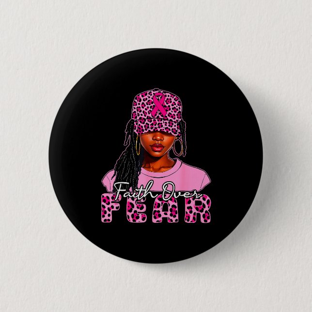 Glaube Über Angst Christliche Schwarze Frauen Afro Button (Vorderseite)