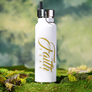 Glaube über Angst Gold und Weiß Trinkflasche