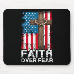 Glaube über Angst Jesus Christliches Kreuz US-Flag Mousepad