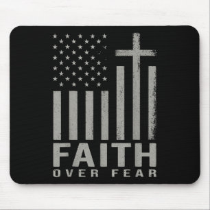 Glaube über Angst Jesus Christliches Kreuz US-Flag Mousepad