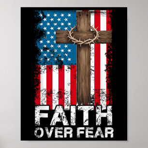 Glaube über Angst Jesus Christliches Kreuz US-Flag Poster