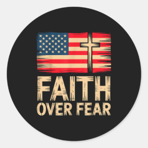 Glaube über Angst Kreuz Amerikanische Flagge Runder Aufkleber