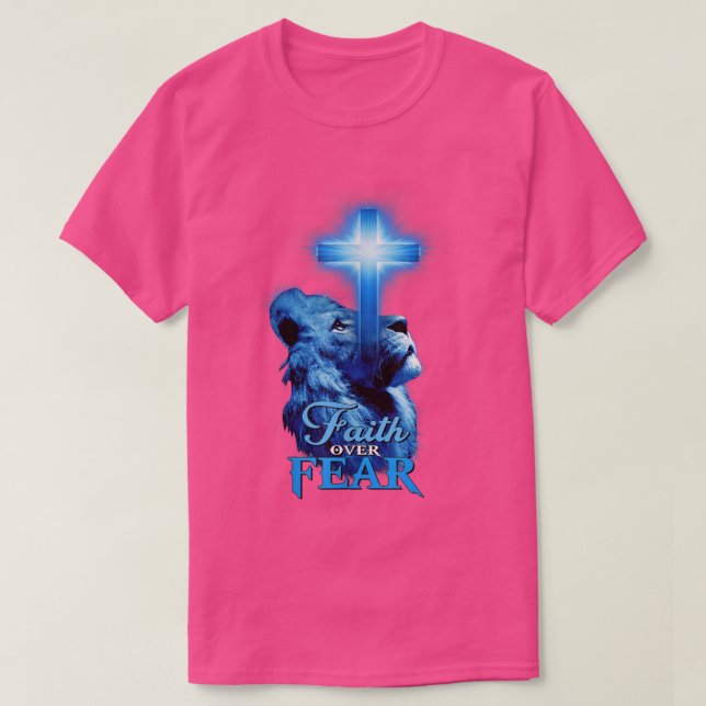 Glaube über Angst Löwe Bibel Scripture Zitat Chris T-Shirt (Design vorne)