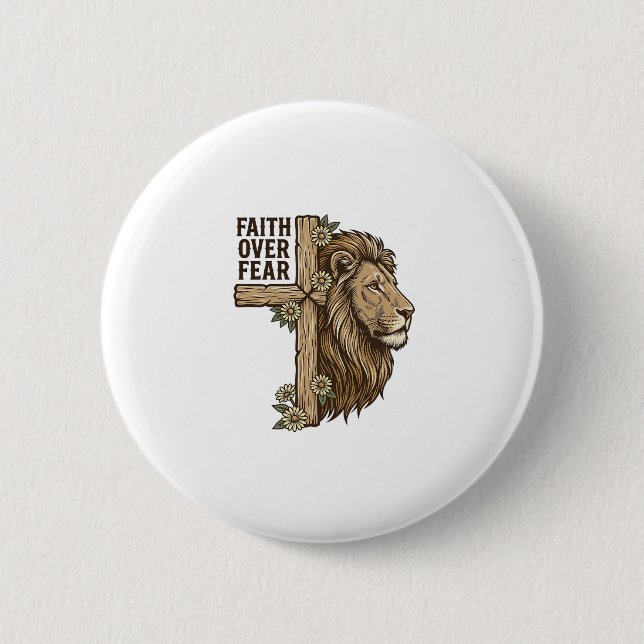 Glaube über Angst Löwe Kreuz Vintage Christliches  Button (Vorderseite)