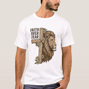 Glaube Über Angst Löwe Kreuz Vintage Christliches  T-Shirt