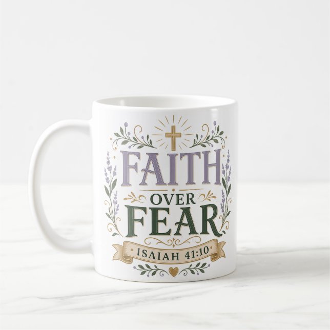 Glaube überwindet Angst Christliches Bibelzitat Kaffeetasse (Links)