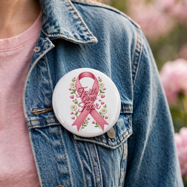 Glaube Überwindet Angst Pinkes Brustkrebs-Bewussts Button (Von Creator hochgeladen)