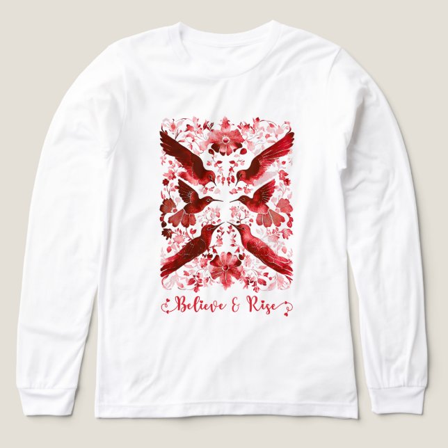 Glaube und aufblähe - Inspirationsroter Linocut-Vo Tri-Blend Shirt (Design Vorderseite)