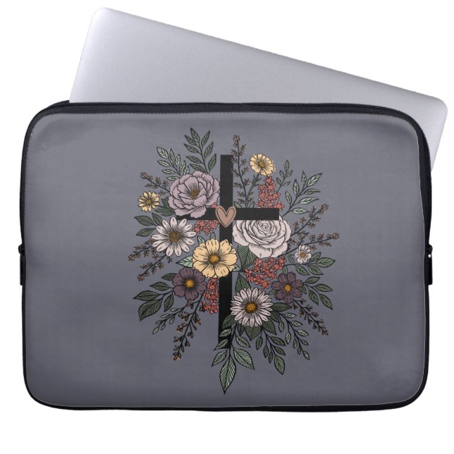 Glaube und Blumen Laptopschutzhülle (Vorderseite)