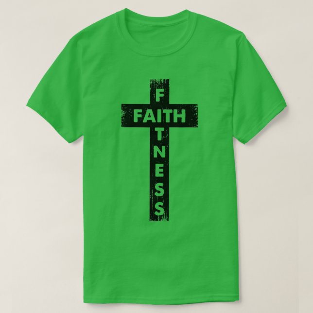Glaube und Fitness Heiliges Kreuz Christliches Wei T-Shirt (Design vorne)
