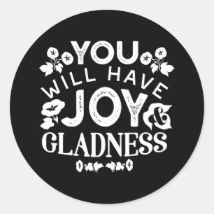 Glaube und Glück – Zitate über Freude und Fröhlich Runder Aufkleber