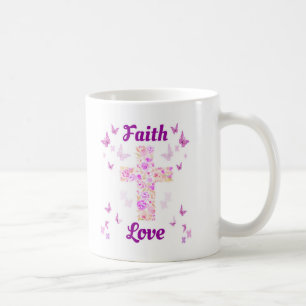 Glaube und Liebe Kreuz der Rose mit rosa Butterfli Kaffeetasse