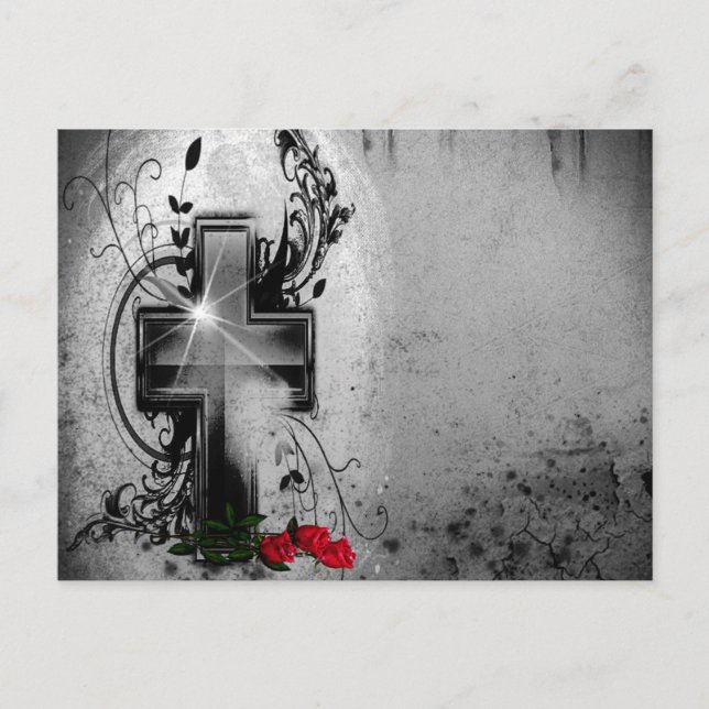 Glaube und Rose - gotische Hochzeitsankündigung Ankündigungspostkarte (Vorderseite)