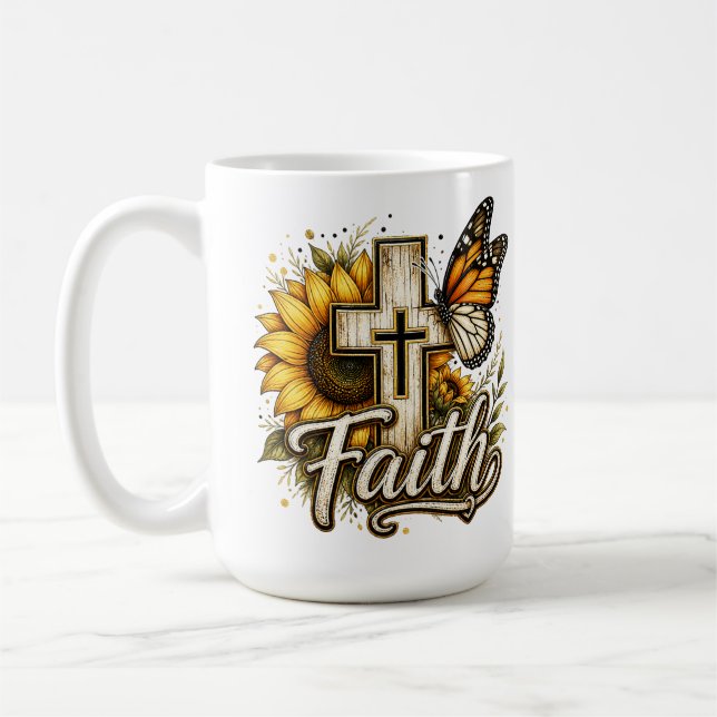 Glaube und Sonnenblumen Kaffeetasse (Links)