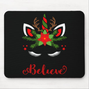 Glaube Unicorn Rentier Gesicht Niedlich Weihnachte Mousepad