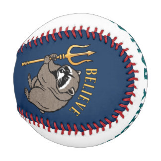 Glaube Waschbär Jimothy hält Dreizack Pop-Art Baseball