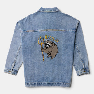 Glaube Waschbär Jimothy hält Dreizack Pop-Art Jeansjacke
