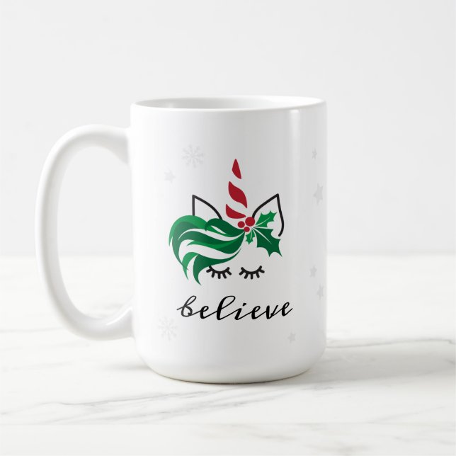 Glaube Weihnachten Einhorn Kaffeetasse (Links)