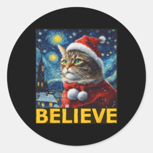 Glaube Weihnachten Shirt Starry Night Van Gogh Cat Runder Aufkleber