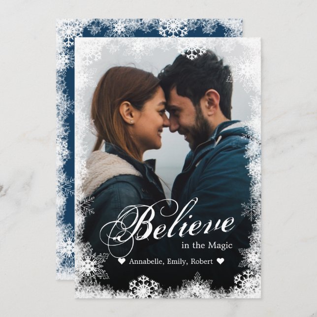 Glaube Weihnachtskarten Modernes Snowy Holiday Fot Einladung (Vorne/Hinten)