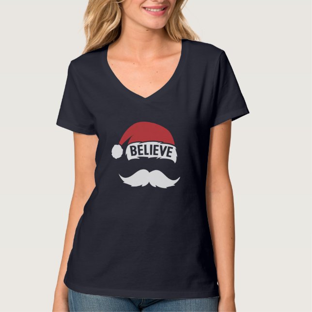 Glaube Weihnachtsmannmütze Cap White Mustache Fami T-Shirt (Vorderseite)