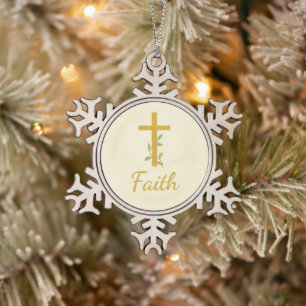 „Glaube“ Weihnachtsornament aus Aquarell Schneeflocken Zinn-Ornament