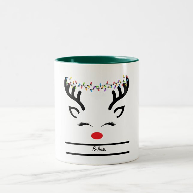 Glaube Weihnachtsrinder Zweifarbige Tasse (Mittel)
