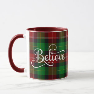 Glaube White Script Red Green Scottish Tartan Tasse